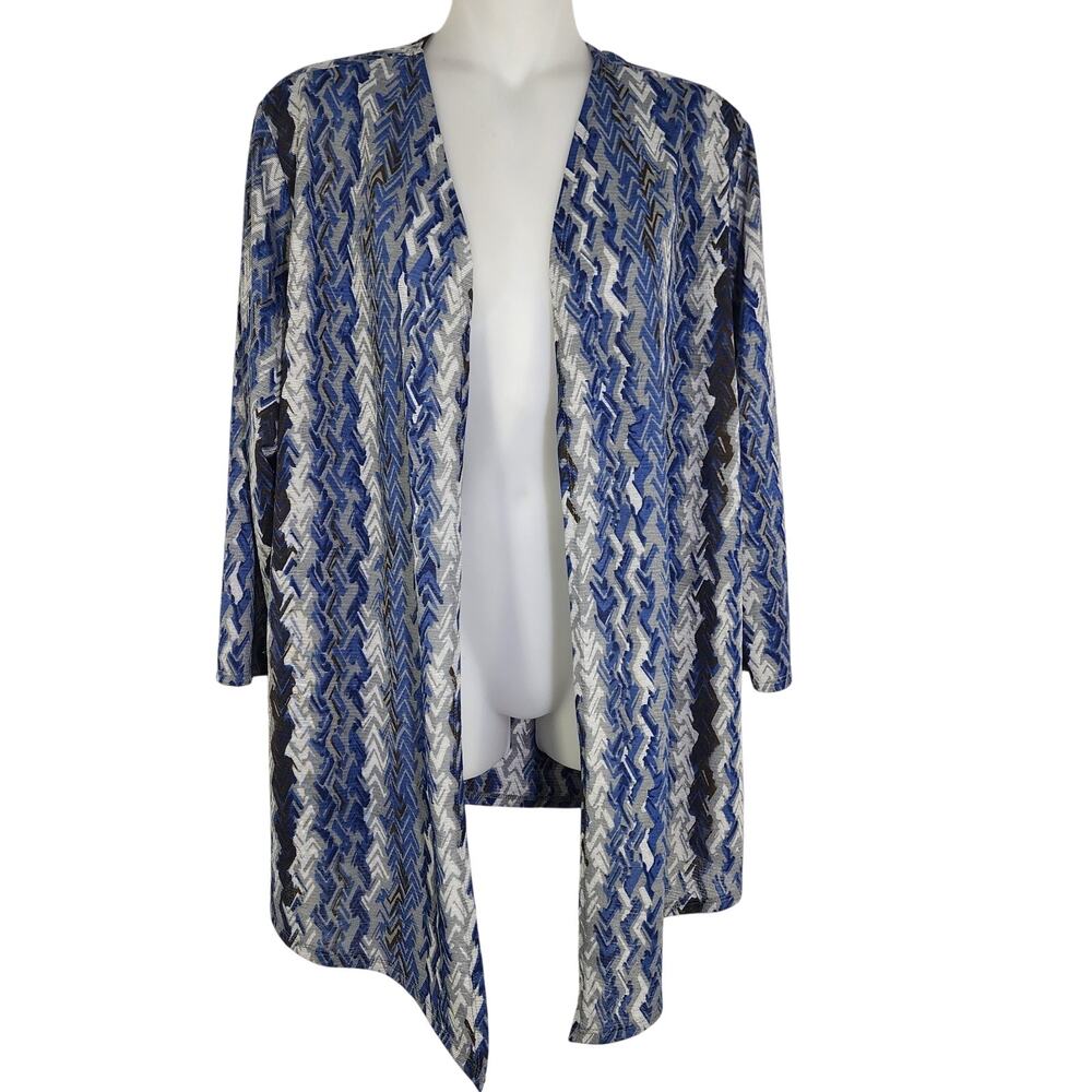 Chico's Easywear Womens Cardigan Size 3 XL Open Front Lightweight Geometric Blue